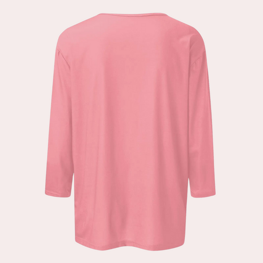 Rosa Damen-Langarmshirt aus Baumwolle, Rückansicht, lässiger Stil, modische Oberbekleidung.