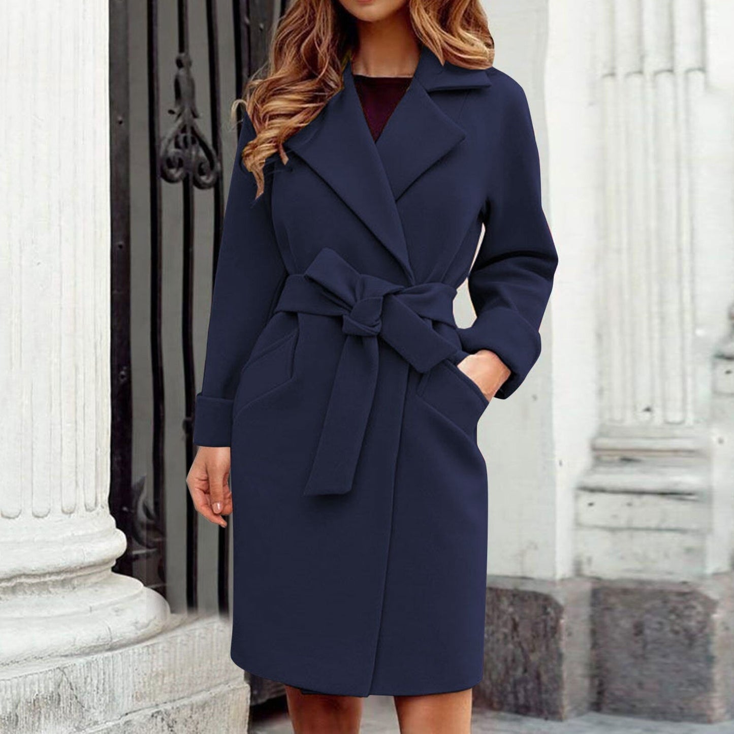 Trench coat longo jaqueta de inverno com fecho de botão em cores vibrantes - Elena