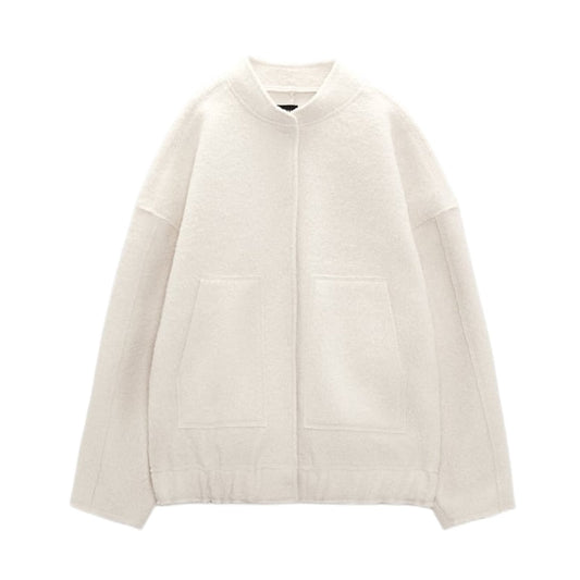 Casaco de lã oversized com decote redondo e botões - Selena