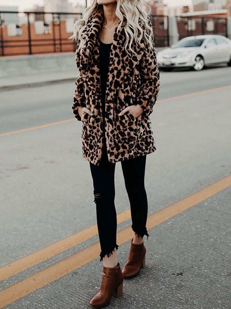 Casaco de inverno de leopardo elegante | Perfeito para clima frio