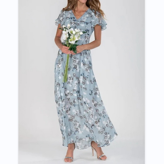Maxi vestido com estampa de flores e mangas de borboleta - Miranda