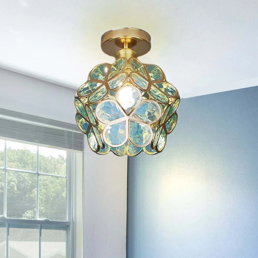 Lustre de teto de vidro artístico com padrão de flores - FlowerHall