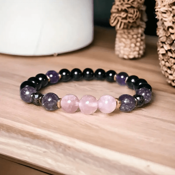 0.31 in Rose Quartz Obsidian Amethyst Beaded Bracelet - Aurora-Nora Luxe