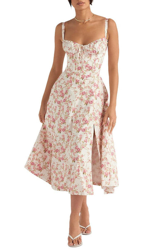 Vestido maxi estampado com cintura - Fleur