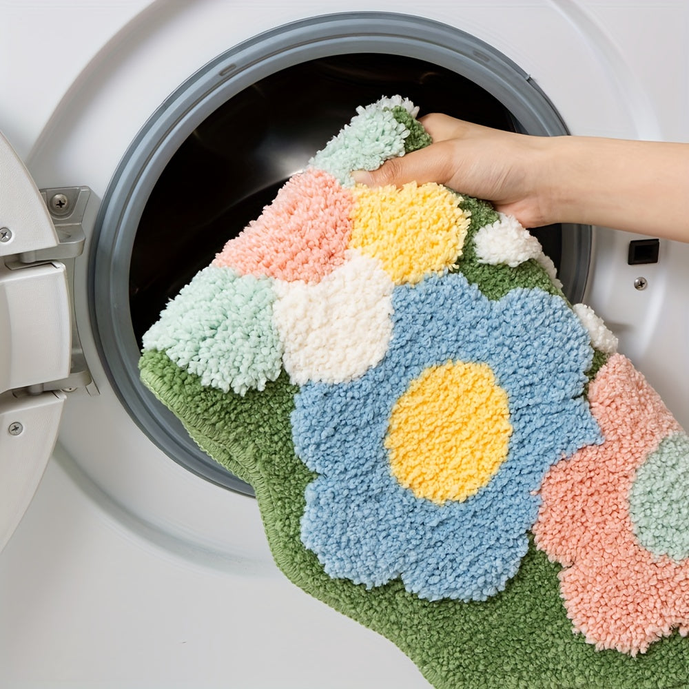 Tapete de banheiro de luxo com motivo de flores, extra macia e absorvente - Florina