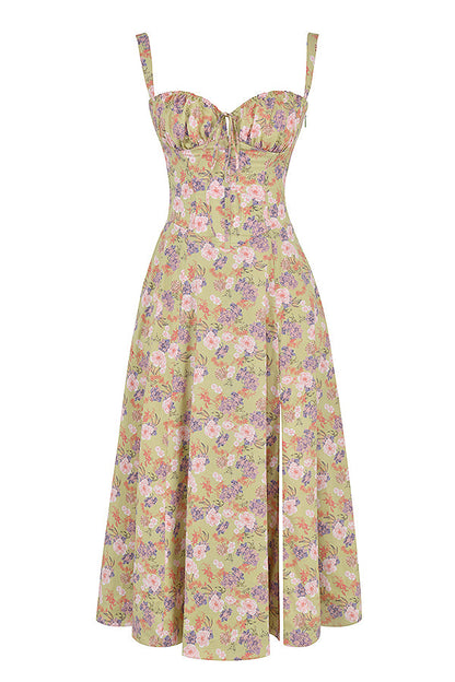 Vestido maxi estampado com cintura - Fleur