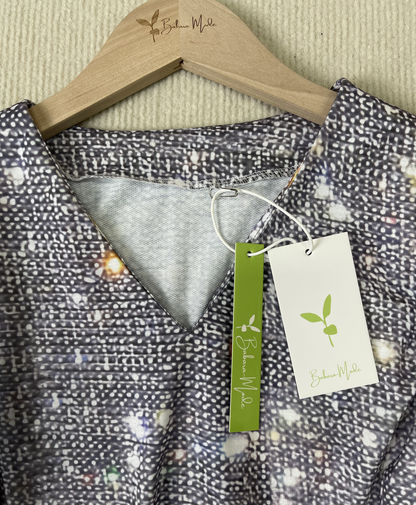 Camiseta de manga longa com decote em V de brilho disco prateado - GlamFrost