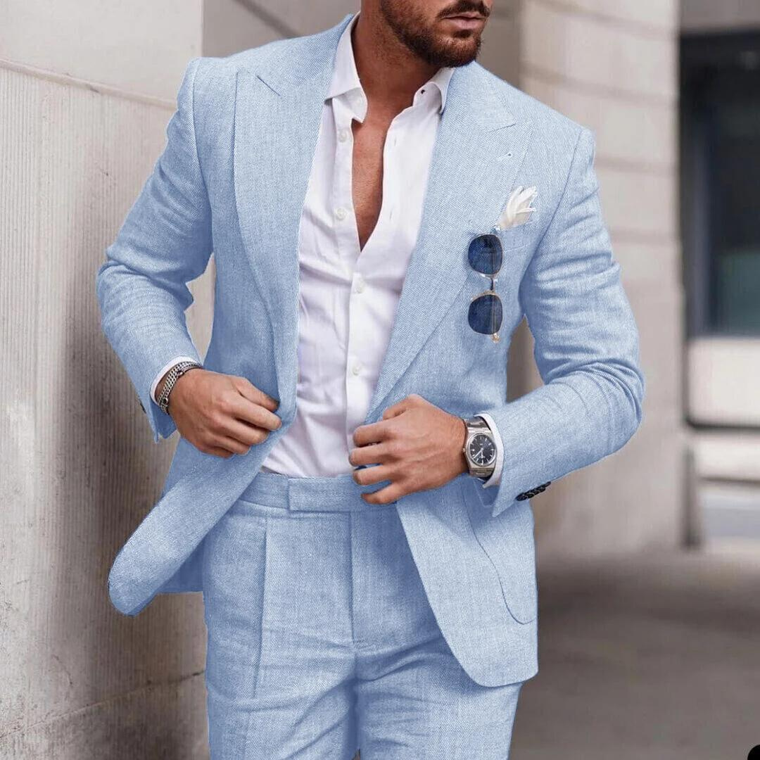 Conjunto de Praia de Linho em Duas Peças para Casamento Masculino - Caden