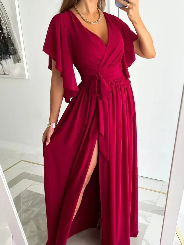 Vestido maxi fluido com fenda alta | Moda de verão