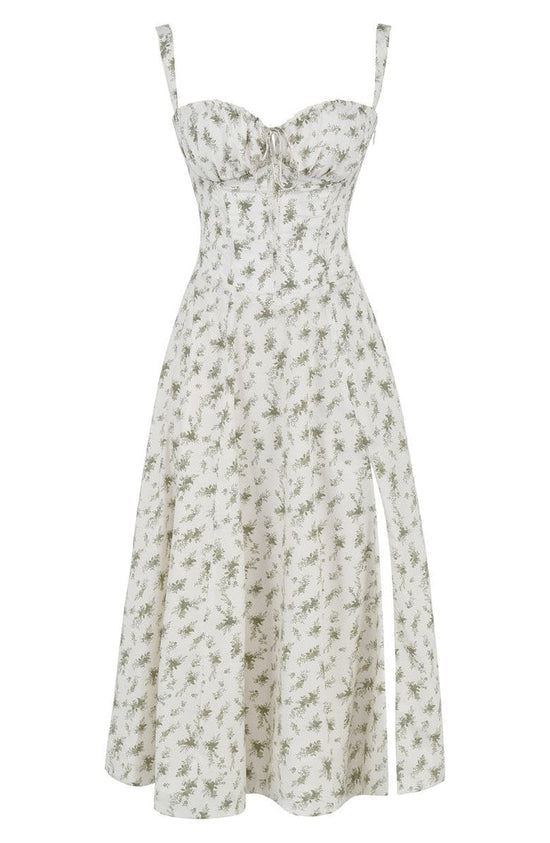 Vestido maxi estampado com cintura - Fleur