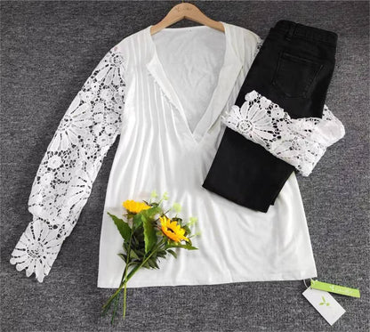 Camiseta de manga longa elegante para mulheres em cor sólida - AutumnGrace