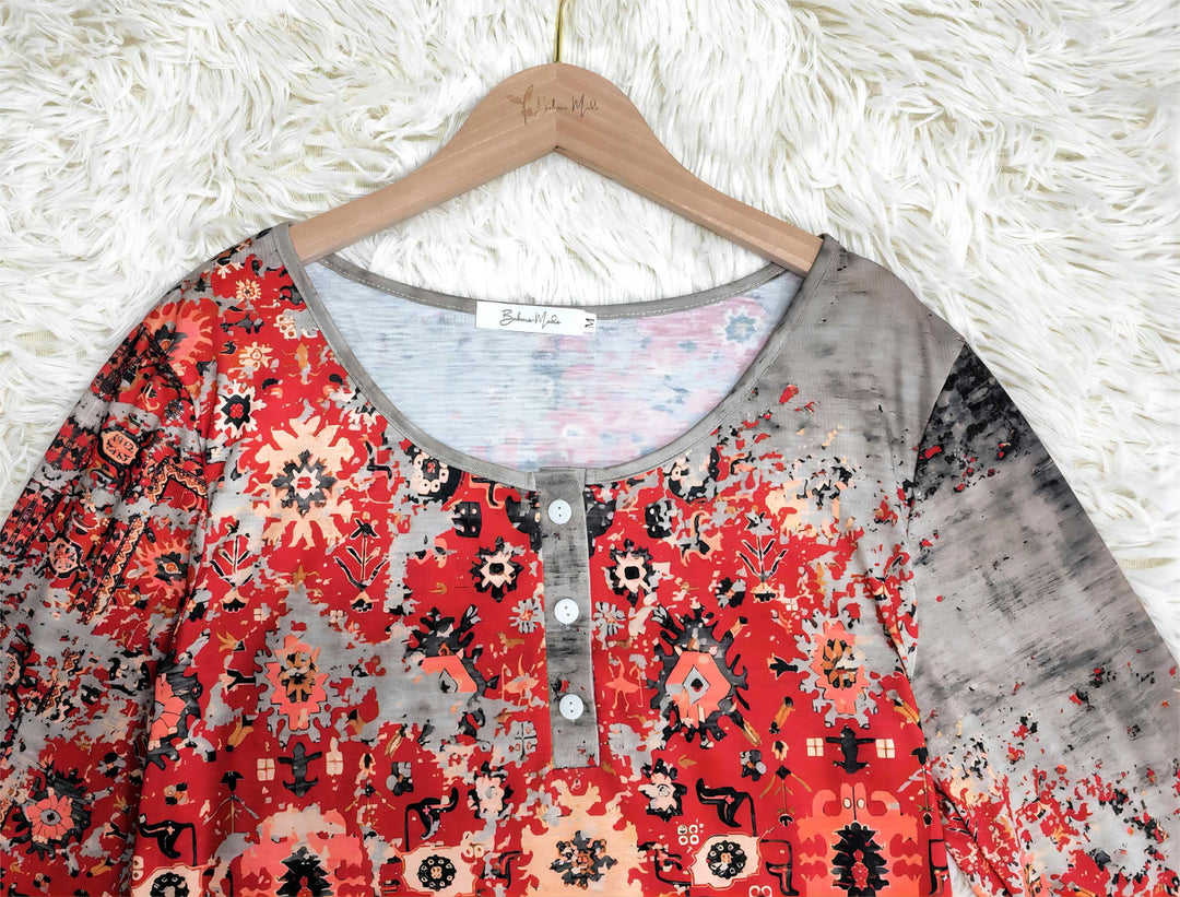 Camisa de manga longa com estampa vintage asteca - padrão de outono