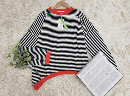 Camisa de manga longa listrada laranja-marinho-branca - OutonoListras