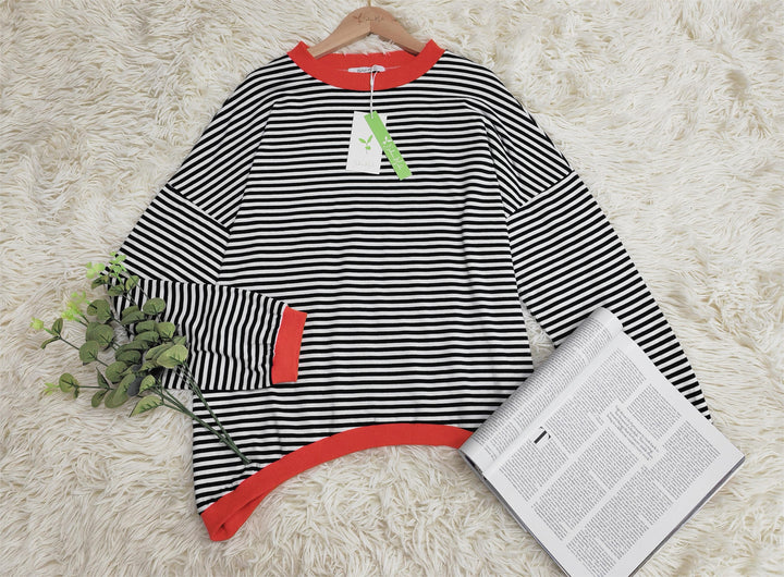 Camisa de manga longa listrada laranja-marinho-branca - OutonoListras