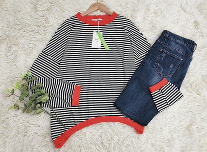 Camisa de manga longa listrada laranja-marinho-branca - OutonoListras