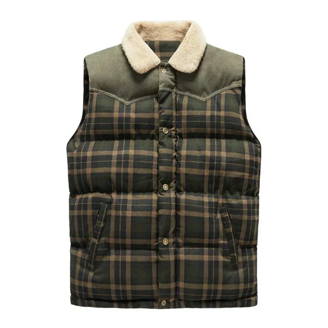 Men's Outdoor Gilet with Check Pattern & Stand Collar - Lennart