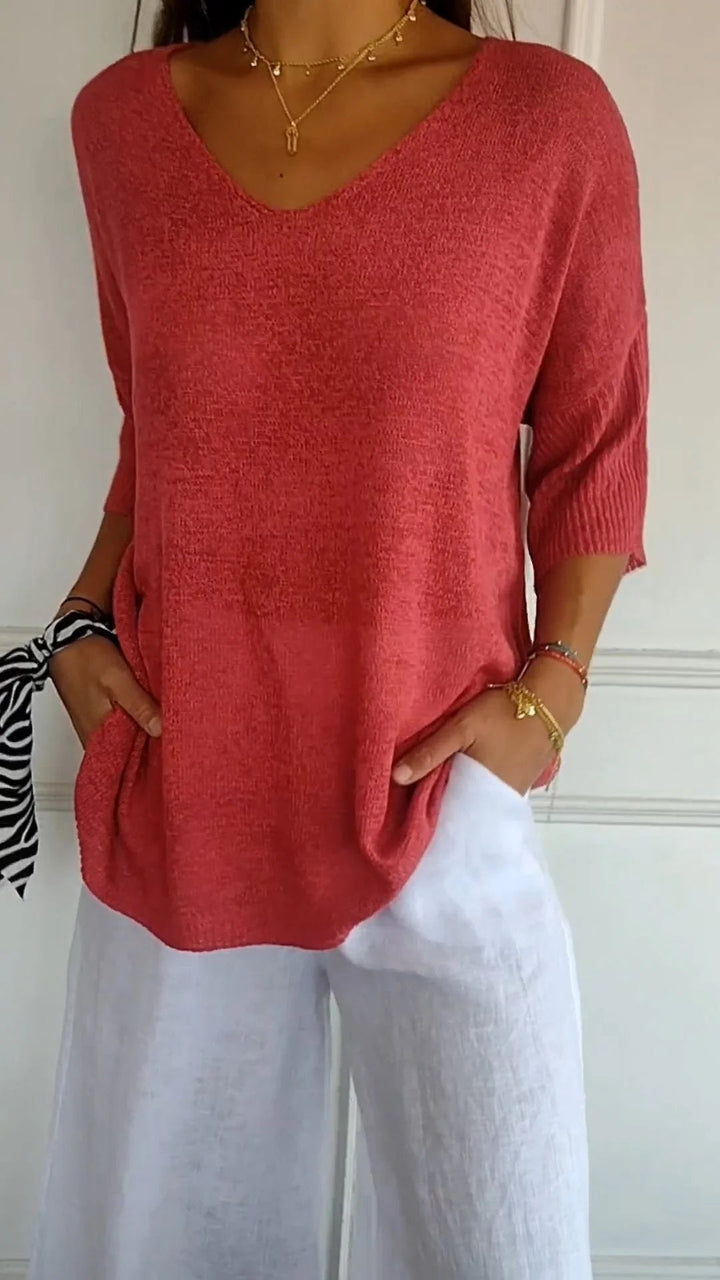 Knitted Women's Top with V-Neck – Saphira