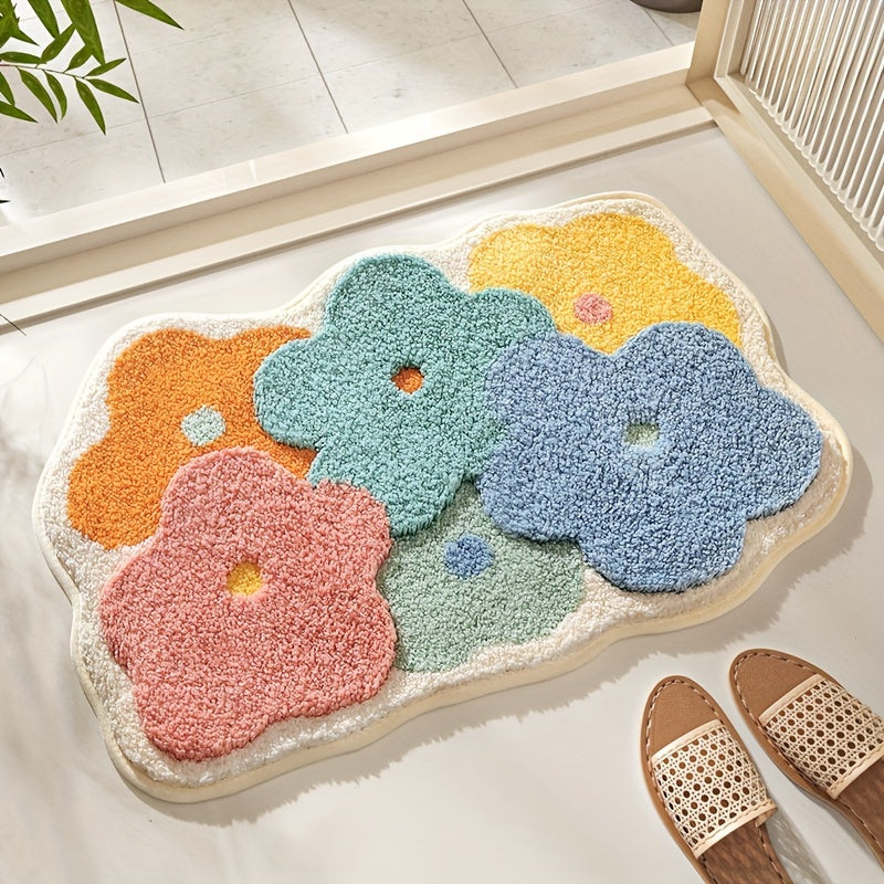 Tapete de banheiro de luxo com motivo de flores, extra macia e absorvente - Florina
