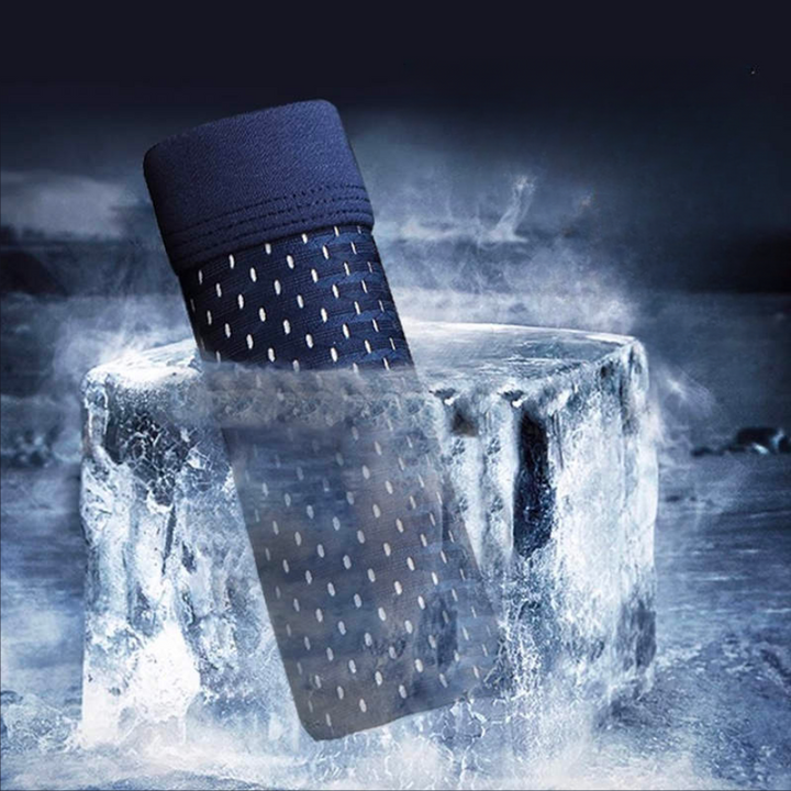 Navy mesh boxer brief partly encased in a block of ice, suggesting a cooling effect 3