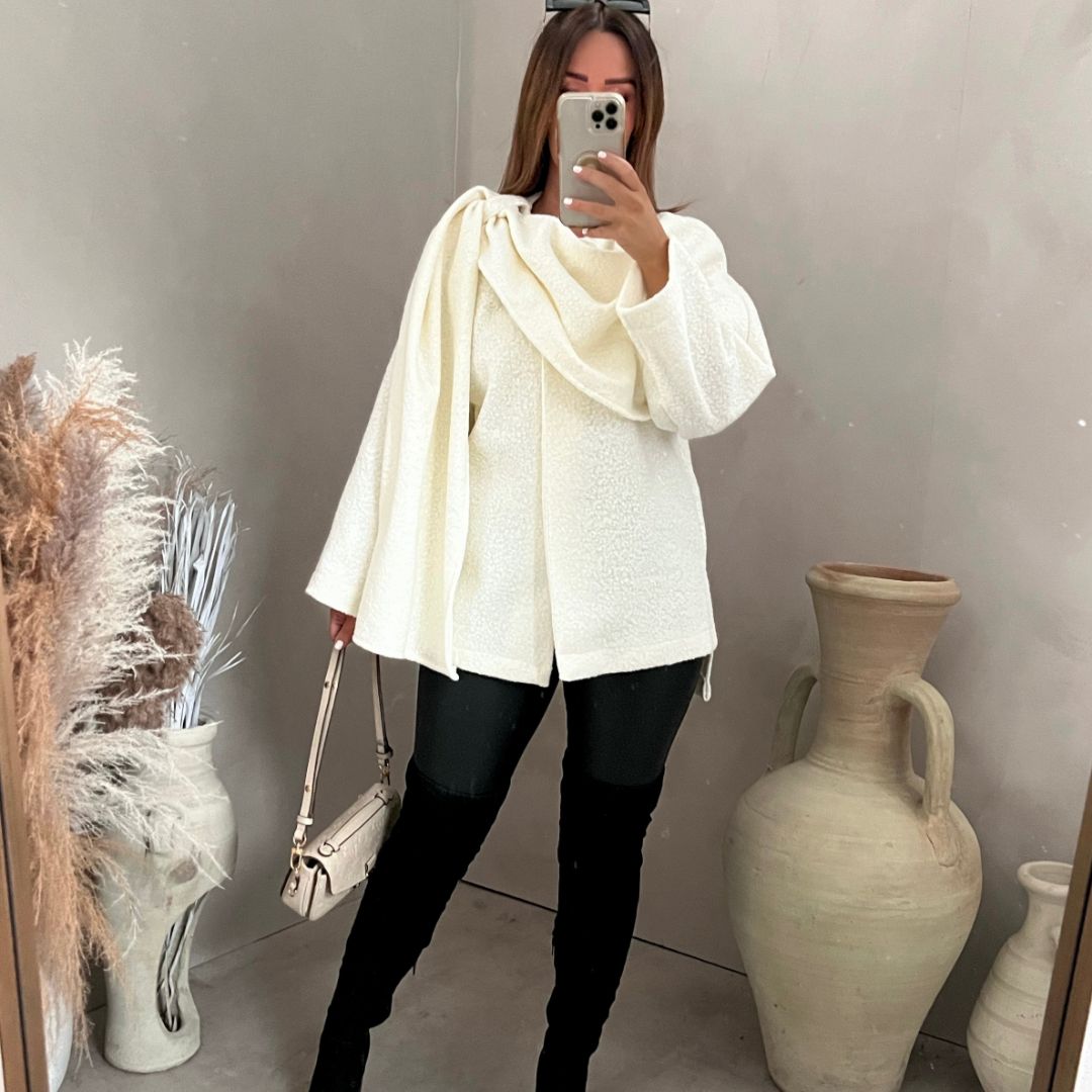 Boucle Poncho with Scarf Detail – Vivienne