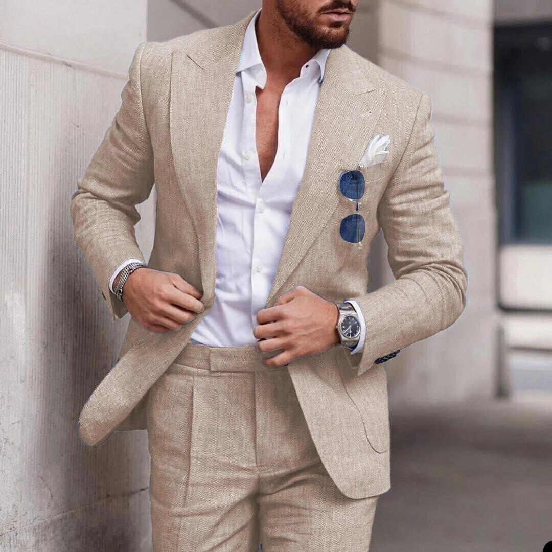 Conjunto de Praia de Linho em Duas Peças para Casamento Masculino - Caden