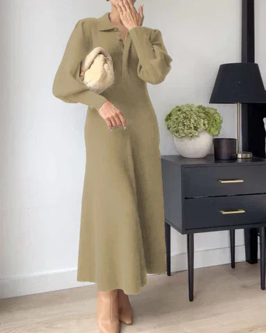 Knitted Midi Dress with Collar – Loranza