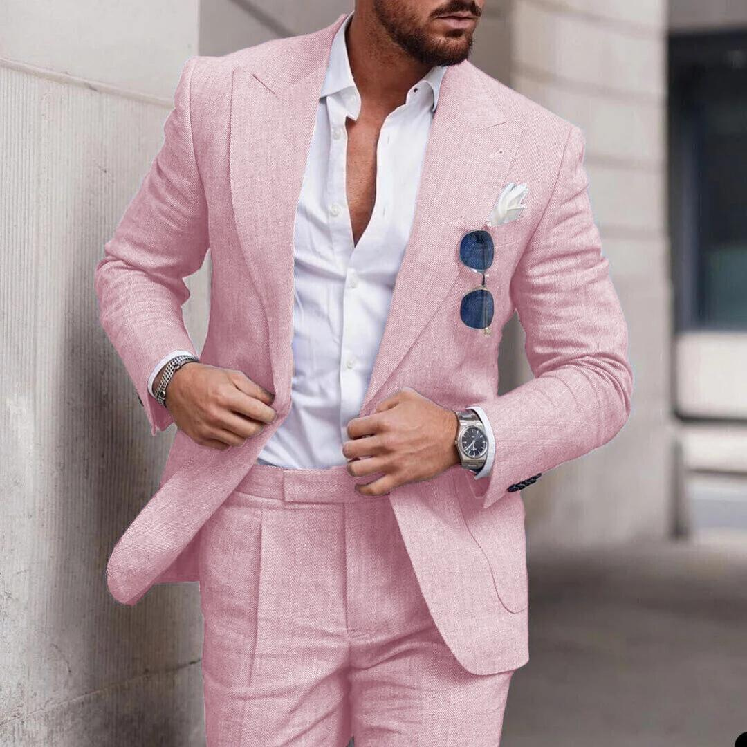 Conjunto de Praia de Linho em Duas Peças para Casamento Masculino - Caden