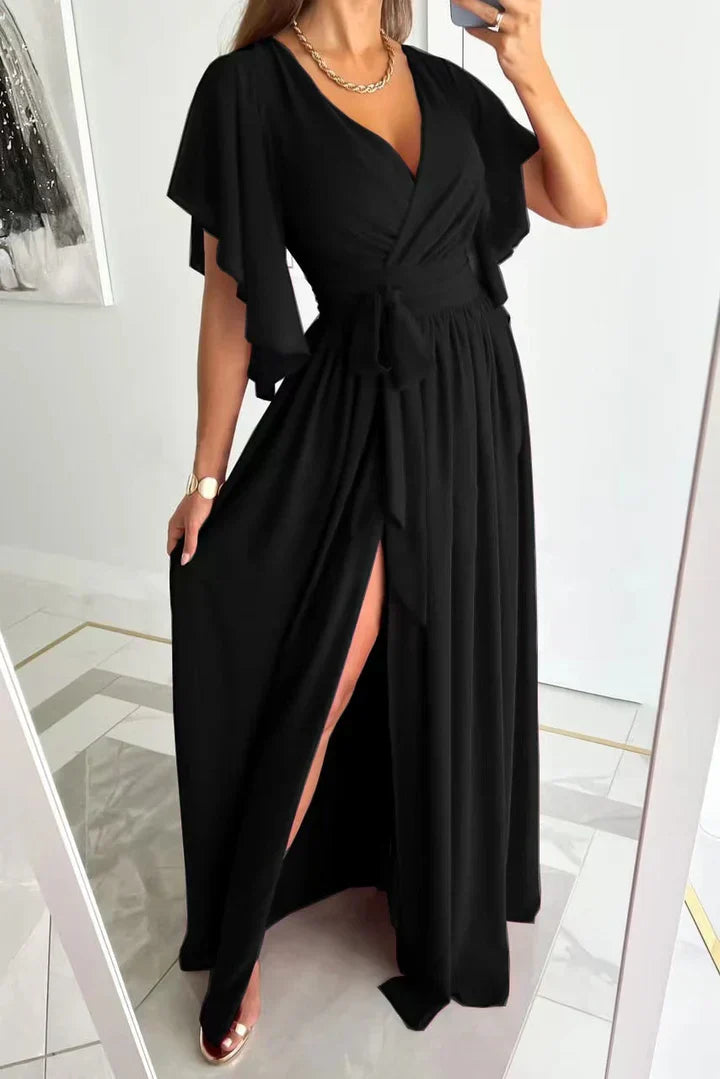 Vestido maxi fluido com fenda alta | Moda de verão