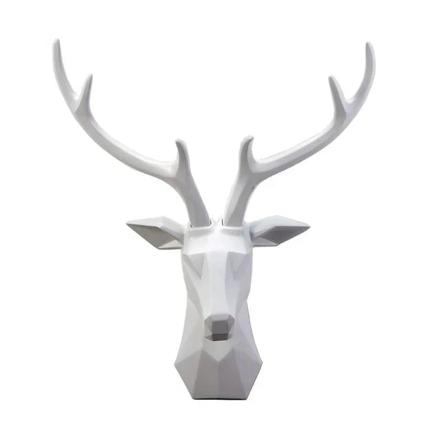 3D Deer Head Sculpture for a Majestic Atmosphere - RegalDeer-White-D11.81 x H17.72 inches-Nora Luxe