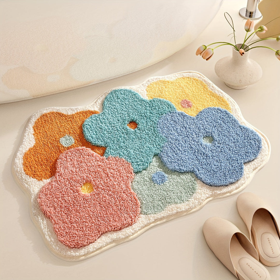 Tapete de banheiro de luxo com motivo de flores, extra macia e absorvente - Florina