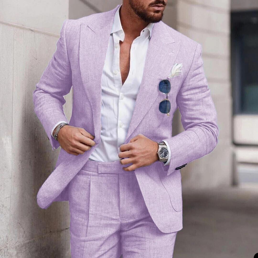 Conjunto de Praia de Linho em Duas Peças para Casamento Masculino - Caden