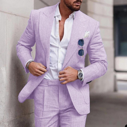 Conjunto de Praia de Linho em Duas Peças para Casamento Masculino - Caden