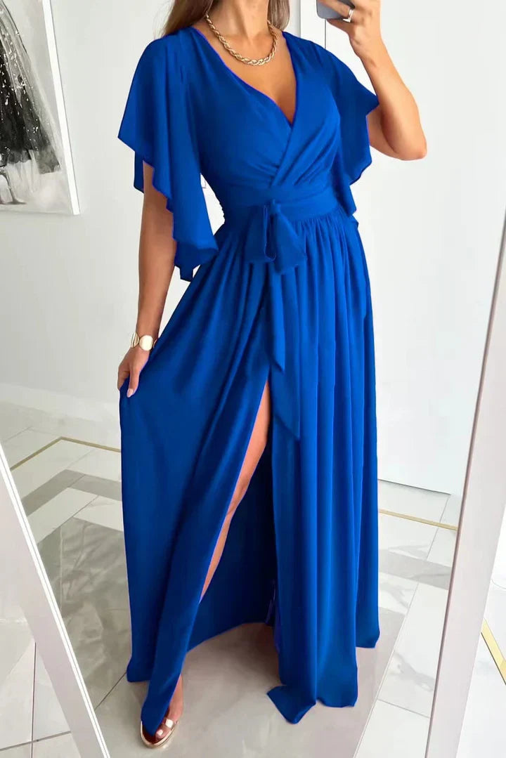Vestido maxi fluido com fenda alta | Moda de verão