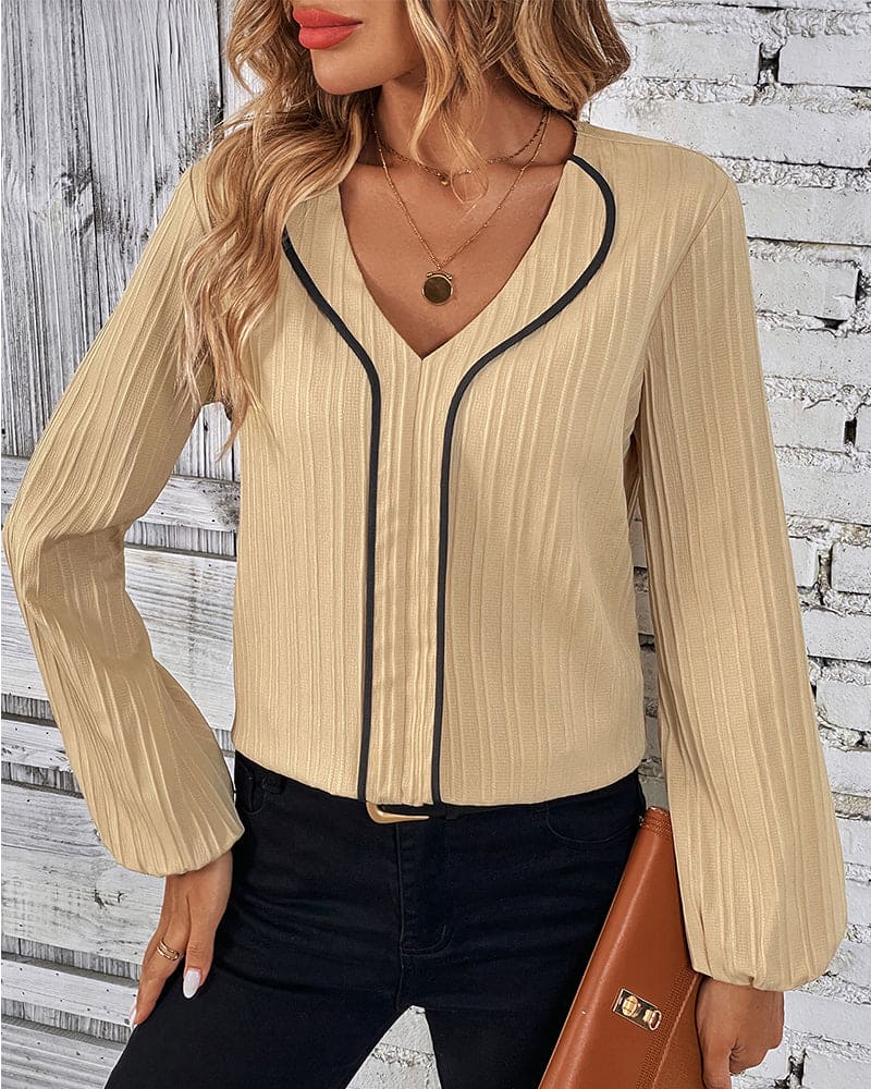 Blusa de manga longa com decote em V - Alina