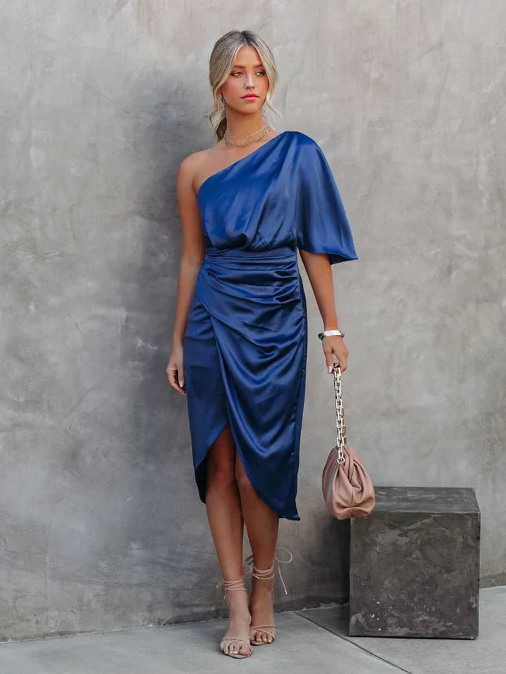 Vestido de cetim com um ombro | Vestido de noite elegante