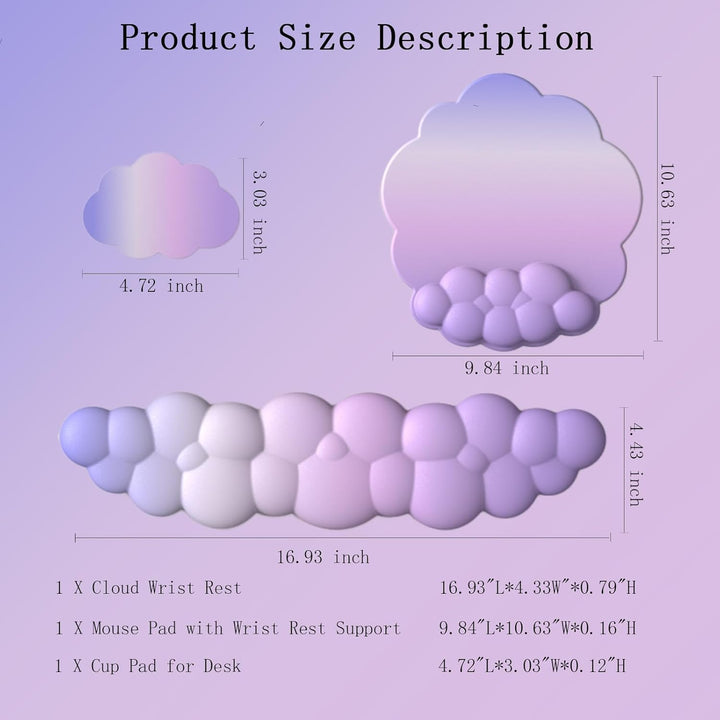 Cloud-Shaped Ergonomic Wrist Rest Set with Mouse Pad & Coaster – Zeyora