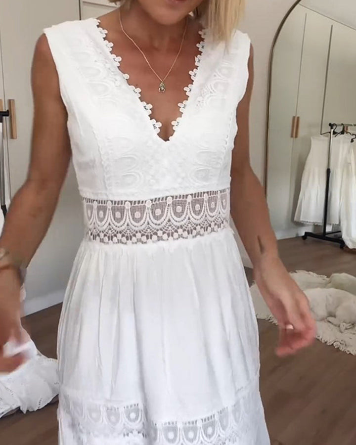 Vestido midi branco com decote em V - Celina