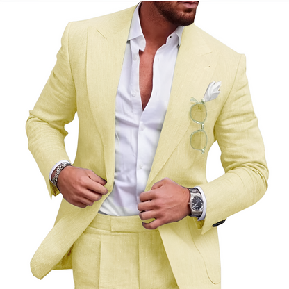 Conjunto de Praia de Linho em Duas Peças para Casamento Masculino - Caden