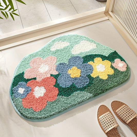 Tapete de banheiro de luxo com motivo de flores, extra macia e absorvente - Florina