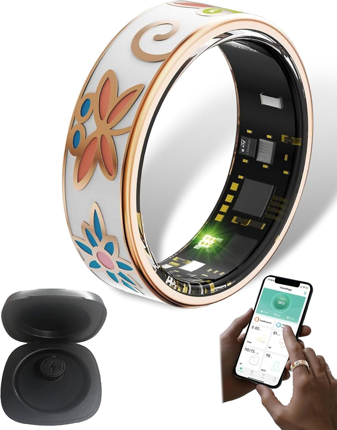 Smart Enamel Wellness Ring – Fitness & Sleep Tracker for iOS & Android – Aurina