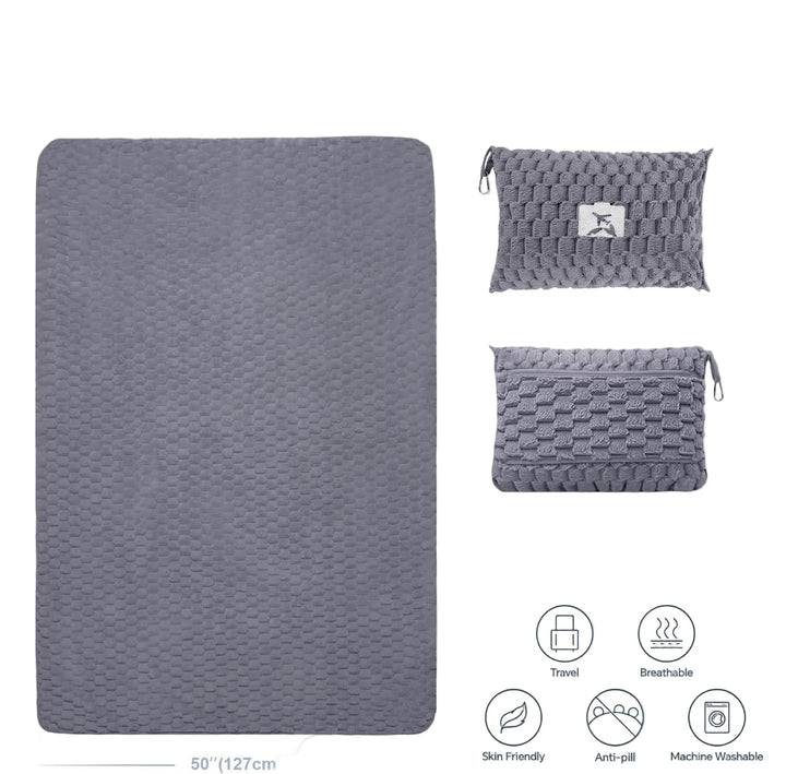 Packable Flannel Travel Blanket with Pillow Bag and Luggage Sleeve – Trevora