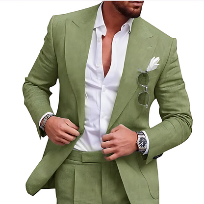 Conjunto de Praia de Linho em Duas Peças para Casamento Masculino - Caden