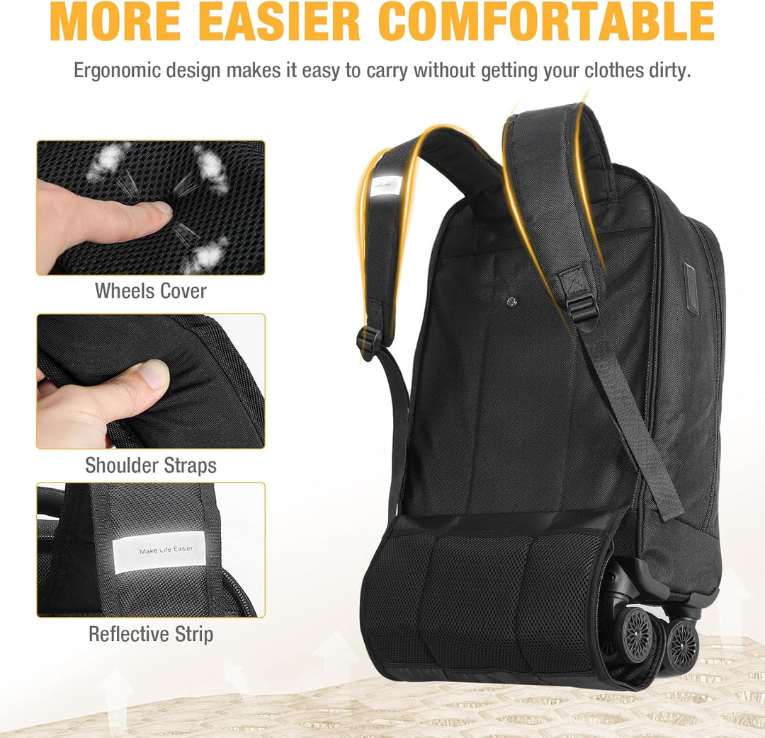 30L Rolling Laptop Backpack with 4 Spinner Wheels & Water-Resistant Design