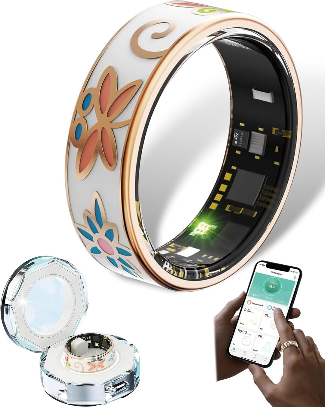 Smart Enamel Wellness Ring – Fitness & Sleep Tracker for iOS & Android – Aurina