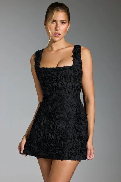 Vestido Minifalda com Corpete Florido - Fleur