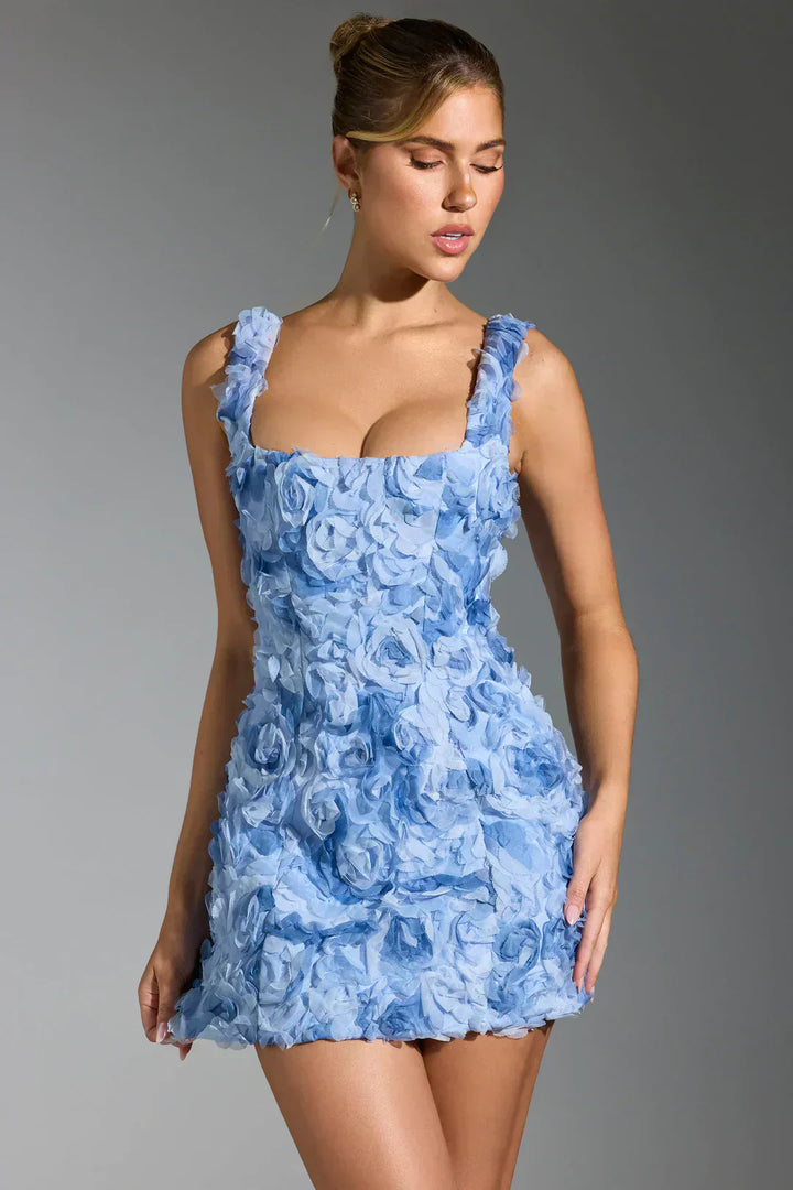 Vestido Minifalda com Corpete Florido - Fleur