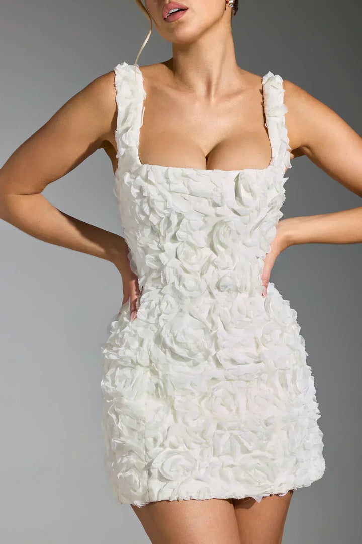 Vestido Minifalda com Corpete Florido - Fleur