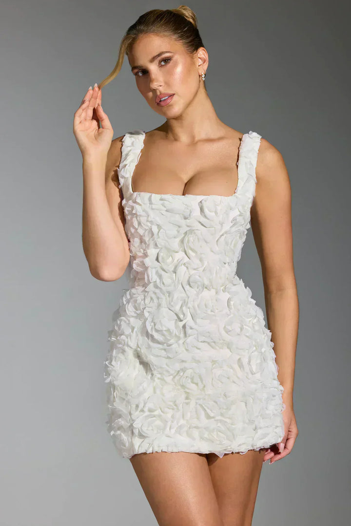 Vestido Minifalda com Corpete Florido - Fleur