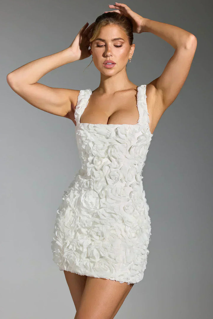 Vestido Minifalda com Corpete Florido - Fleur