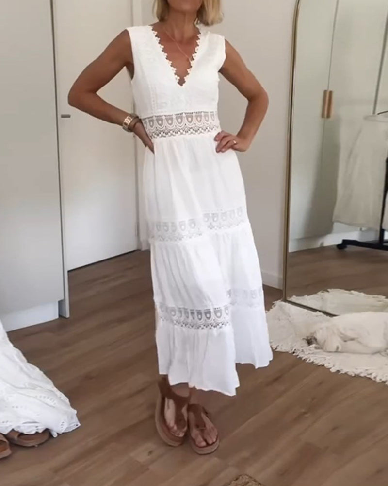 Vestido midi branco com decote em V - Celina